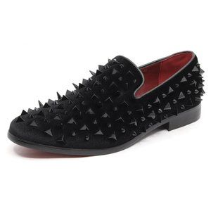 Black Men's Spiked Designer Classic Smoking Dress Tuxedo Loafers Slip On Shoes